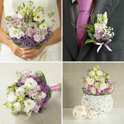 A hand-tied wedding bouquet is pictured mid-moment, as if just lifted from a florist's bench in Grove Park and ready to be carried down the aisle. The bouquet has a rounded, slightly domed shape, composed with the kind of relaxed precision that comes from long experience. At its heart are white lisianthus blooms, their layered petals billowing like small, soft clouds, framed by the pastel whisper of pale hydrangea heads and scattered lilac allium. The allium spheres add a playful texture, their tiny star-shaped florets opening in a mist of light purple against the smoother, fuller blooms. Around them, crisp greenery fans out and tucks back in, giving a gentle contrast between silky petals and cool leaves, while the stems are neatly wrapped to form a comfortable, secure handle. Light pools on the bouquet as though it were placed near a bright window overlooking the trees by Grove Park station, bringing a youthful glow to the whites and lilacs and making the greens appear freshly picked. You can imagine the touch of the bouquet: cool, moist stems, velvety flower heads, and the faint resistance of allium stalks. The fragrance is subtle-soft floral notes that feel like early morning air, calm and reassuring rather than strong or heady. Whether set on a registrar's table, held close during vows, or displayed later in a favourite vase at home, the bouquet speaks quietly of commitment and companionship. Each bloom has been chosen to harmonise in colour, texture, and meaning, creating a bespoke piece that feels deeply personal to the couple celebrating in this corner of West London.