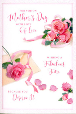 This Mother's Day card is designed as a tender floral portrait, where every pink rose and drifting petal seems placed with affection and care. A main cluster of roses blossoms across one side, featuring a harmonious blend of light blush, gentle shell-pink, and deeper rose hues that give depth and richness to the arrangement. The blooms are fully open yet still fresh, each petal softly curling at the edge, conveying the lush, velvety feel of real roses you might find in a carefully curated Grove Park bouquet. Scattered around the central group, a sprinkling of loose petals and a few separate rose heads break up the white space, adding a sense of movement and a hint of memory, like petals falling softly during a quiet moment at home. A slender, pastel ribbon winds casually through the composition, looping around the roses with the same easy grace a florist uses when tying off a hand-tied bunch for collection near Chiswick or along nearby streets. Flowing script text is integrated into the design, its cursive lines echoing the natural curves of the blooms, carrying loving Mother's Day sentiments that appear hand-written rather than formal or printed. Soft, diffused light bathes the entire card, eliminating harsh contrast and giving the scene a gentle, inviting glow, like light filtering through a window on a peaceful Sunday morning. The overall effect is warm, thoughtful, and deeply appreciative-an image that pairs perfectly with fresh flowers delivered throughout Grove Park to honour the quiet strength and everyday kindness of mothers.