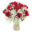 Upon encountering this bouquet, you're welcomed by the timeless allure of romance woven into every stem-a signature Grove Park gesture. Twelve deep red roses unfurl their velvety petals in a dramatic display, each one perfectly formed, projecting passion and admiration at the bouquet's heart. They are beautifully nestled among generous sprays of baby's breath, the tiny white flowers softening the boldness of the roses with an angelic halo. The arrangement, classically rounded and balanced, is securely set in a clear glass vase that lets the vivid green stems shine in clear, cool water, echoing the freshness of Grove Park's green spaces and riverside serenity. Gentle, natural light emphasises the intensity of red and the purity of white, making the colours almost luminous. A subtle, enchanting fragrance-rich rose layered with delicate baby's breath-carries the promise of affectionate moments, perfect for celebrating anniversaries, birthdays, or brightening a quiet day along Burlington Lane. The bouquet radiates warmth, connection, and the artful care you'd expect from Grove Park Florist.