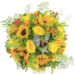 This lively bouquet captures the sunshine spirit and flowing greenery of Grove Park's open spaces. Broad sunflowers, their faces turned outward, radiate happiness and warmth, anchoring the bouquet with unmistakable brightness. Tucked among them, buttery yellow roses charm with their ruffled softness and gentle, uplifting scent-a sensory delight that lingers in the memory. The outer edges are scattered with airy ferns and bright streaks of goldenrod, giving the whole arrangement a natural, spontaneous feel, reminiscent of flowers gathered from gardens along Hartington Road. Pops of orange blooms and tight clusters of red berries introduce moments of bold color and playful contrast, keeping every glance engaging and fresh. Threads of eucalyptus glimmer with silvery green beneath the sunlight, grounding the vibrant palette and gently refreshing the air. Whether offered as encouragement, gratitude, or celebration, this bouquet feels like a window opened to a perfect summer morning in Grove Park-crafted with the skilled eye and caring heart of local florists.