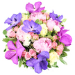 Soft morning light caresses this bouquet, where pastel pinks meet sunlit ivory and the deep violet orchids claim the centre stage. The peonies unfold in layered, near-spherical forms reminiscent of tulle skirts at spring dances, their fragrance gentle, sweet, and inviting. Rosy sprays cluster throughout, lending a youthful, buoyant energy, while cream-white roses add a serene vanilla note to the composition. The orchids shine brightest here, speckled with violet hues, their petals cool and silk-like, giving the piece a sophisticated-couture-feel. Lush, waxy greenery frames the gathering, providing a crisp green backdrop that makes every petal pop. This arrangement, designed as a romantic gesture or a joyful birthday gift, speaks of affection and thoughtful artistry-an intimate dialogue of colour, texture, and perfume that invites the eye to linger. The piece can sit as a centerpiece in a bright dining room or grace a special surprise delivery across Grove Park and nearby streets, a testament to contemporary floristry crafted by a local specialist, ready to brighten a day with grace and warmth.