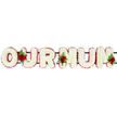 The photograph shows a touching floral letter tribute spelling out OUR MUM, arranged in a straight horizontal line and presented against a simple, bright white background so that every petal and detail can be clearly perceived. Each of the large capital letters is completely covered in small white flowers, likely chrysanthemums, arranged densely enough to create a smooth, padded texture without any visible gaps. The white blooms lend a sense of calm and reverence, reminiscent of the stillness before a service in one of Grove Park's local churches or a reflective moment beside the Thames. Around the edge of each letter runs a neat band of deep red flowers, probably carnations or similar spray blooms, which crisply outline the shapes and add a dignified contrast. A dark green support bar or frame quietly joins the letters from behind, providing stability for display at a chapel, crematorium, or family home in the Grove Park and Chiswick area. To add focal interest and heartfelt symbolism, three clusters of deep red roses framed with lush greenery and delicate fern fronds are carefully placed among the letters. One cluster rests between the O and the U, another lies between the first M and the U, and the final grouping is positioned near the outer edge of the last M. The roses' velvety petals and rich colour convey enduring love and deep appreciation for a much-loved mother. Overall, the OUR MUM floral tribute feels composed, respectful, and gently expressive, perfectly suited to honour a mum's memory at a Grove Park farewell.