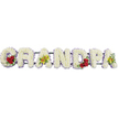 The photograph shows a personalised funeral flower arrangement spelling out the word GRANDPA in sturdy capital letters, laid out in a straight horizontal line and viewed against a bright white background. Each letter is lavishly covered in white chrysanthemums, set tightly together so the surface appears plump, uniform, and cushioning, like a soft bed of petals that invites a gentle touch. Around the outside edge of every letter runs a fine border of pale lavender ribbon, giving each one a defined outline and a hint of pastel colour that softens the overall look. Inside the open curve of the first letter, the G, a compact cluster of deep red roses is nestled into the chrysanthemums, their petals rich and velvety against the green of their leaves. This touch of red becomes a symbol of deep affection and familial love. The third letter, the first A, is adorned with a spray of yellow-green orchids, some showing faint reddish markings; their distinctive shape and fresh colour bring an elegant, unusual detail to the design. As the eye travels further, another small group of red roses appears in the D, visually linking back to the G. At the far end, the last A repeats the graceful accent of yellow-green orchids, tying the tribute together. Slim metal bars, barely visible between the letters, keep the word evenly spaced and secure, ready for placement at a funeral service or memorial in the Grove Park area. The calm, balanced composition and gentle lighting give the tribute a serene, contemplative feeling, like a quiet moment of remembrance by the Thames, honouring a much-loved grandfather's life and legacy.