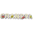 A long funeral tribute arranged in the shape of the word GRANDPA stretches horizontally across the image, each letter rendered in bold, three-dimensional form and completely covered in white chrysanthemums. The small blooms sit densely side by side, their soft, multi-layered petals creating a thick cushion of white that gives the letters a gentle yet solid appearance, reminiscent of snow or clouds. Against the plain white backdrop, the flowers stand out with quiet clarity. Around the bottom edge of every letter, a band of delicate lavender ribbon peeks through, tracing a pale, pastel border that adds an understated hint of colour and a feeling of thoughtful finish. The letters are mounted securely on dark green support bars, which hold the tribute upright and in line while remaining visually secondary to the flowers themselves. Four floral sprays provide bursts of deeper colour and symbolism. On the 'G' and 'D', clusters of deep red anthuriums, with their glossy, heart-shaped surfaces and prominent yellow centres, are surrounded by fresh green foliage and touches of purple filler, bringing warmth and intensity to the design. On the first and last 'A', sprays of lime-tinted orchids spill softly over the white chrysanthemums, their refined shapes and slightly luminous petals suggesting grace, dignity, and treasured memories. The piece feels like a heartfelt message from a family in Grove Park, perhaps chosen to travel from a quiet residential street to a nearby church or riverside chapel. Overall, the tribute radiates calm respect and loving remembrance, offering a beautiful, understated way to honour a much-loved grandad through the language of fresh, locally arranged flowers.