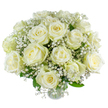 Creamy white roses unfurl in generous, velvety spirals, their petals catching a soft, morning light as if the bouquet itself holds a small, peaceful dawn. Interlaced among the roses are cloud-like sprays of baby's breath (gypsophila), each tiny star of white lending an airy, lace-like texture that makes the arrangement feel buoyant and quiet. The subtle green of fresh foliage frames each bloom, grounding the composition with natural contrast and a whisper of leaf-sweet scent beneath the faint, honeyed perfume of the roses. Arranged with thoughtful balance, every stem leans into the next so the eye travels from centre bud to outer bloom without interruption, creating a soothing rhythm that reads as both abundant and restrained. The overall palette is cool and pure-ivory edged with the palest vanilla-evoking moments of reflection, consolation, or gentle celebration. I often imagine this bouquet on a windowsill near Chinbrook Meadows or delivered to a calm living room in Grove Park, where its soft presence invites conversation or quiet remembrance. There is a tactile quality to this design: the plush petals, the feather-light gypsophila, the taut green stems-each element chosen and trimmed to hold its place. Whether chosen for a wedding that favours timeless simplicity, a sympathy gesture that honours dignity, or a fresh new beginning, this arrangement reads as an offering of steadiness and grace. It feels handcrafted by a local hand who values clarity of line, scent, and sentiment, and would travel well for local delivery across Grove Park and neighbouring Hither Green or Lee.