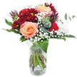 This Grove Park arrangement immediately commands attention, weaving together dramatic burgundy chrysanthemums with soft peach apricot roses in a statement of romance and sophistication. The centerpiece roses unfold like gentle flames, their butter-soft petals catching the natural afternoon light that might spill in from a window overlooking Dukes Avenue. Around them, the velvety ruffles of chrysanthemums add depth and tactile beauty, while wisps of airy baby's breath create a cloudlike halo that softens the richer hues. Glossy green leaves nestle amidst sprigs of eucalyptus, their invigorating, herbal scent evoking strolls through Grove Park's leafy pathways. Housed in a clear glass vase, the bouquet's stems form an artful tangle-underscoring the freshness and genuine craftsmanship. Perfect for heartfelt birthdays, apologies, or 'just because' gestures, this bouquet brings the unique charm of Grove Park to any home, reflecting both the florist's skill and the local flair of this beloved neighbourhood.